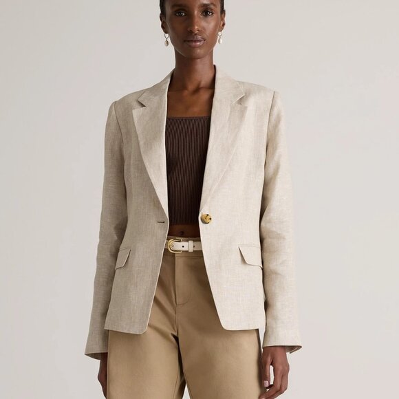 Quince 100% European Linen Structured Blazer Jacket In Sand - Picture 1 of 15